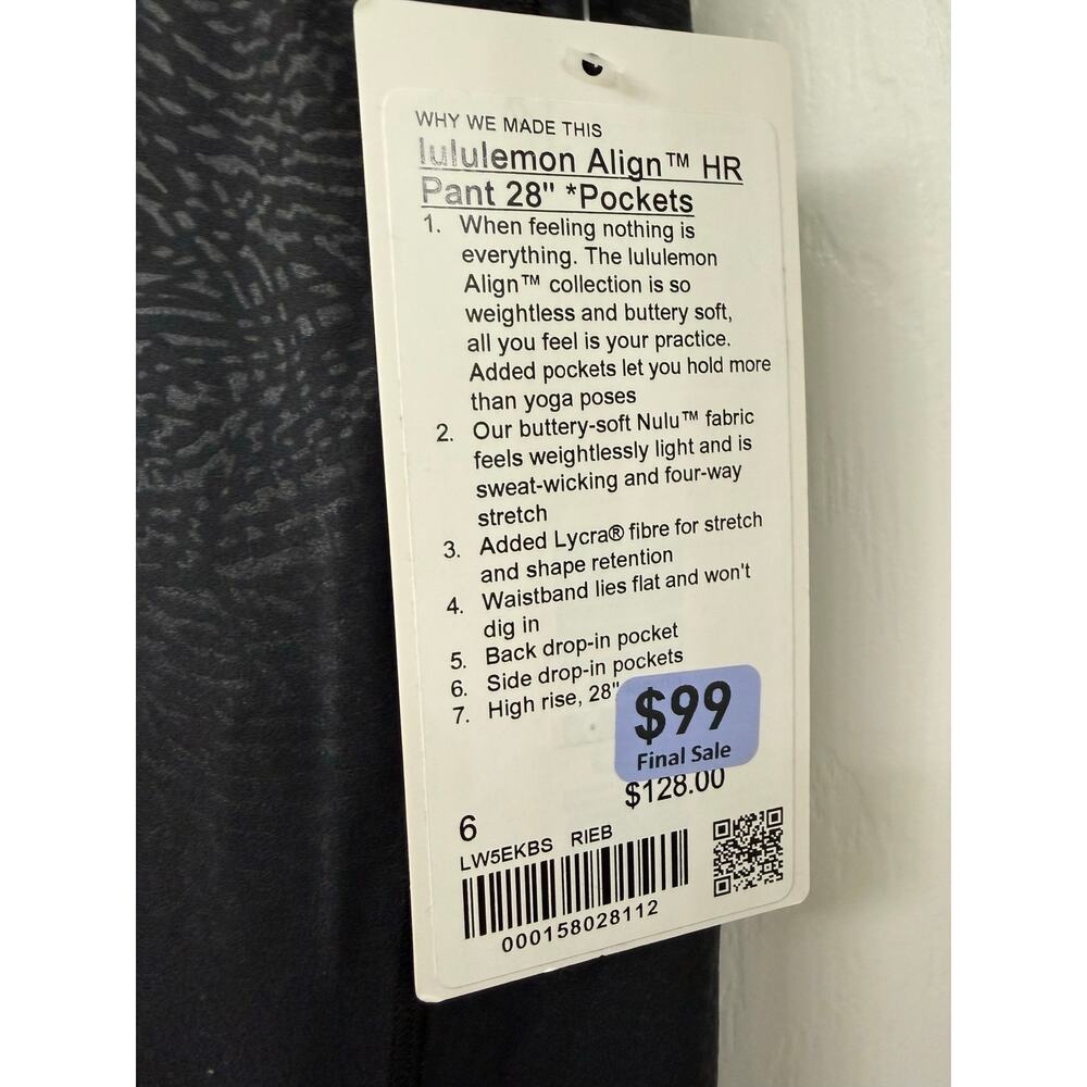 Lululemon Align High Rise 28" Pockets black gray textured NWT $128 6 Nulu - Picture 5 of 5